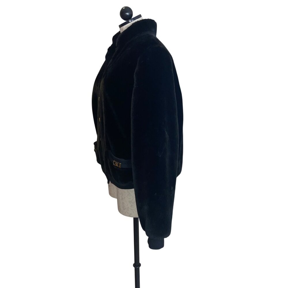 St John Vintage Womens Jacket Size Large Black Bomber Pockets Casual Faux Fur - Picture 3 of 16